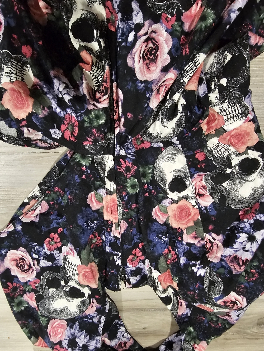 Floral Skull Fit-and-Flare Dress in Black and Pink WITH POCKETS! - Picture 4 of 9